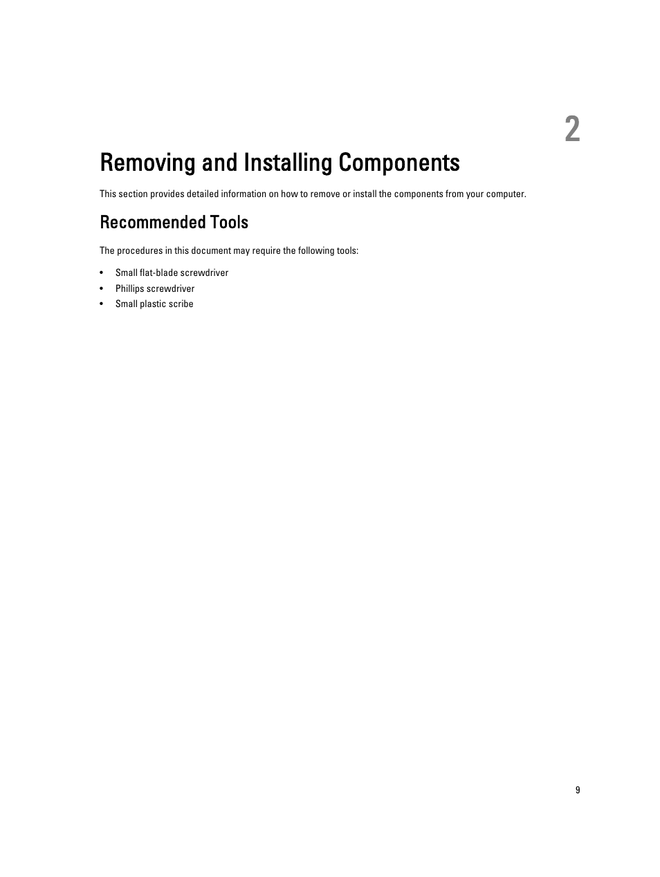 Removing and installing components, Recommended tools, 2 removing and installing components | Dell Precision T5610 (Late 2013) User Manual | Page 9 / 73