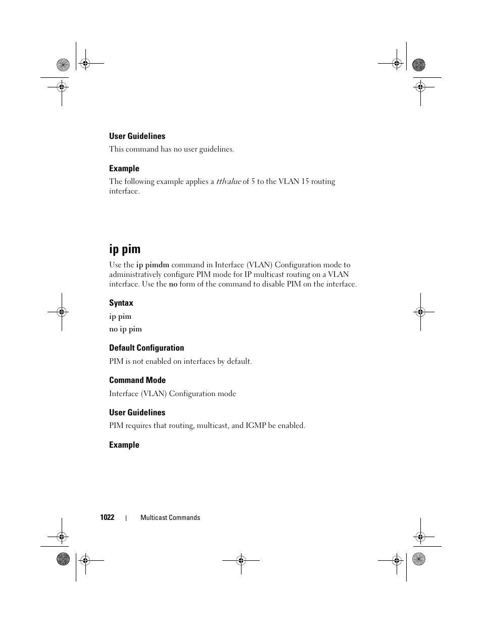 User guidelines, Example, Ip pim | Syntax, Default configuration, Command mode | Dell POWEREDGE M1000E User Manual | Page 1022 / 1682