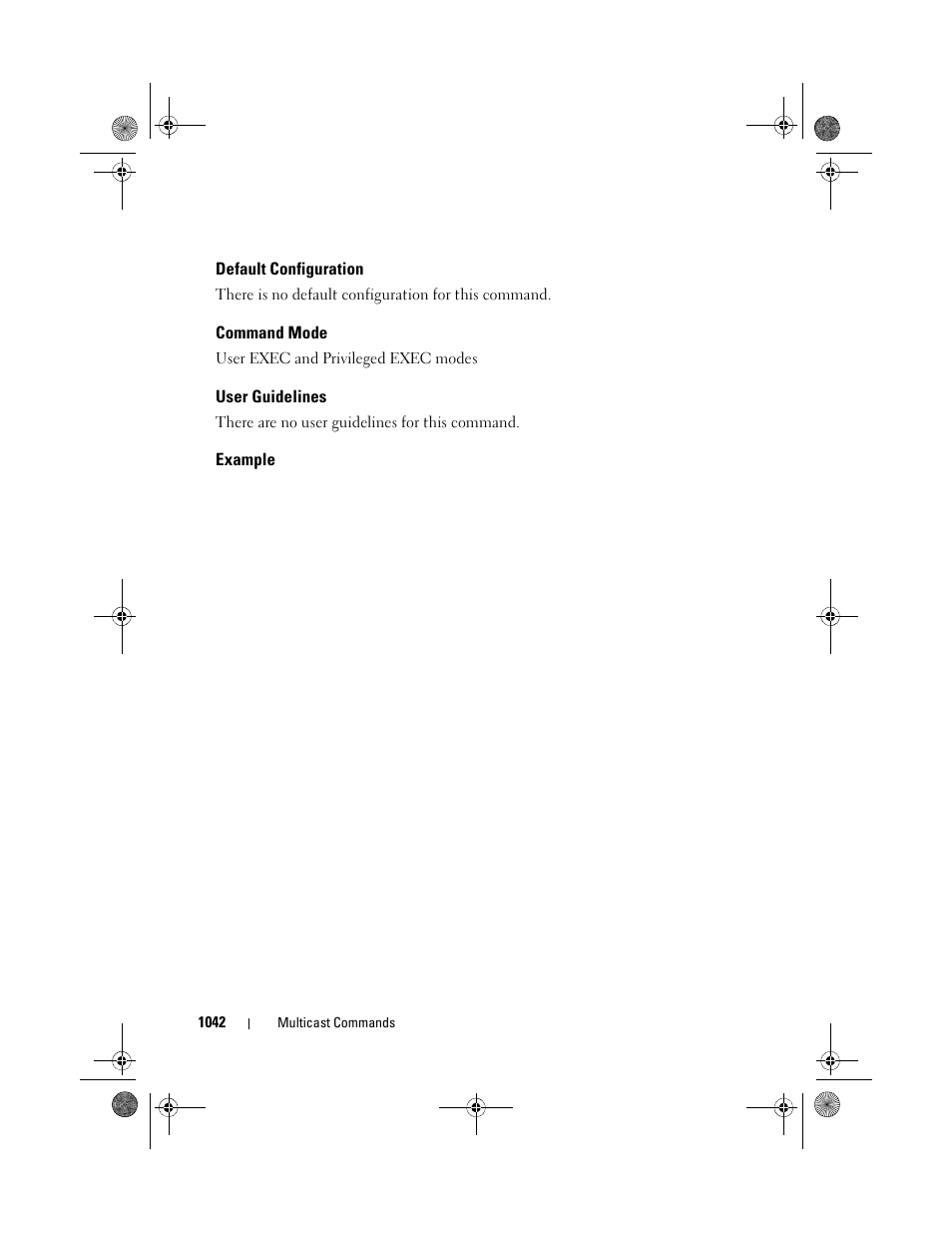 Default configuration, Command mode, User guidelines | Example | Dell POWEREDGE M1000E User Manual | Page 1042 / 1682