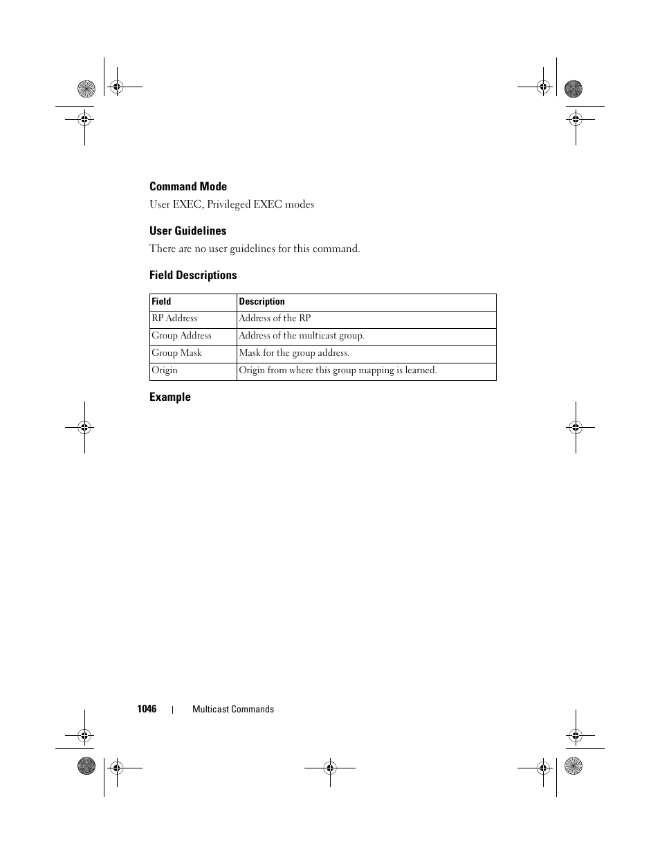 Command mode, User guidelines, Field descriptions | Example | Dell POWEREDGE M1000E User Manual | Page 1046 / 1682