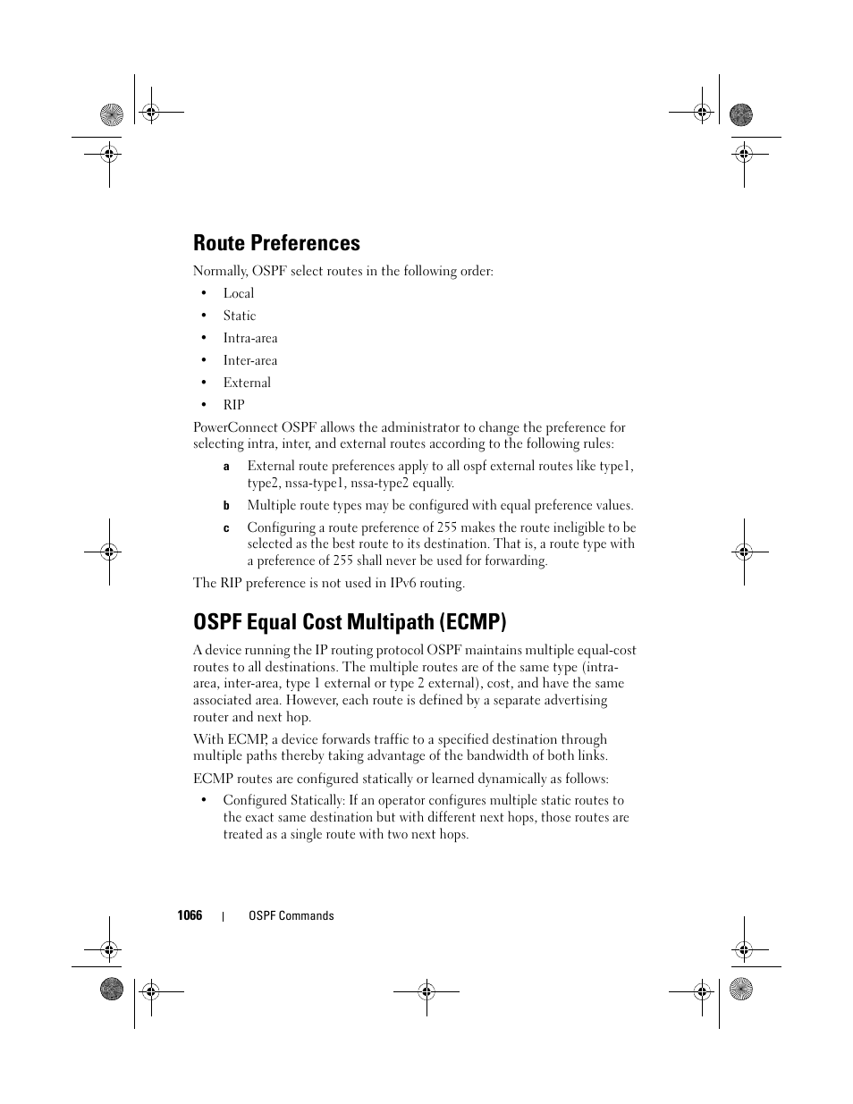 Route preferences, Ospf equal cost multipath (ecmp) | Dell POWEREDGE M1000E User Manual | Page 1066 / 1682