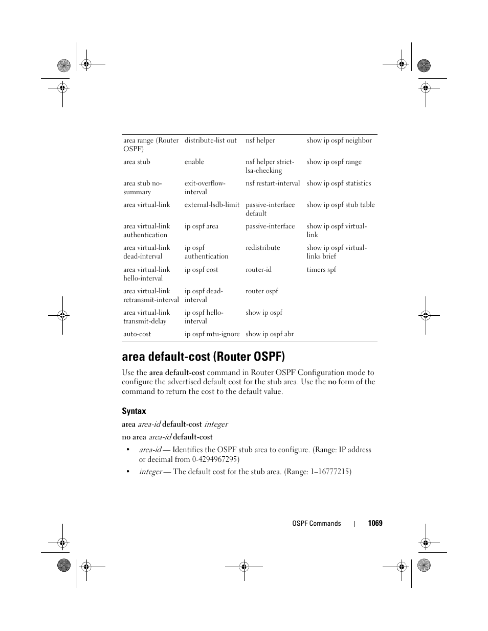 Area default-cost (router ospf), Syntax, Area default-cost | Router ospf) | Dell POWEREDGE M1000E User Manual | Page 1069 / 1682