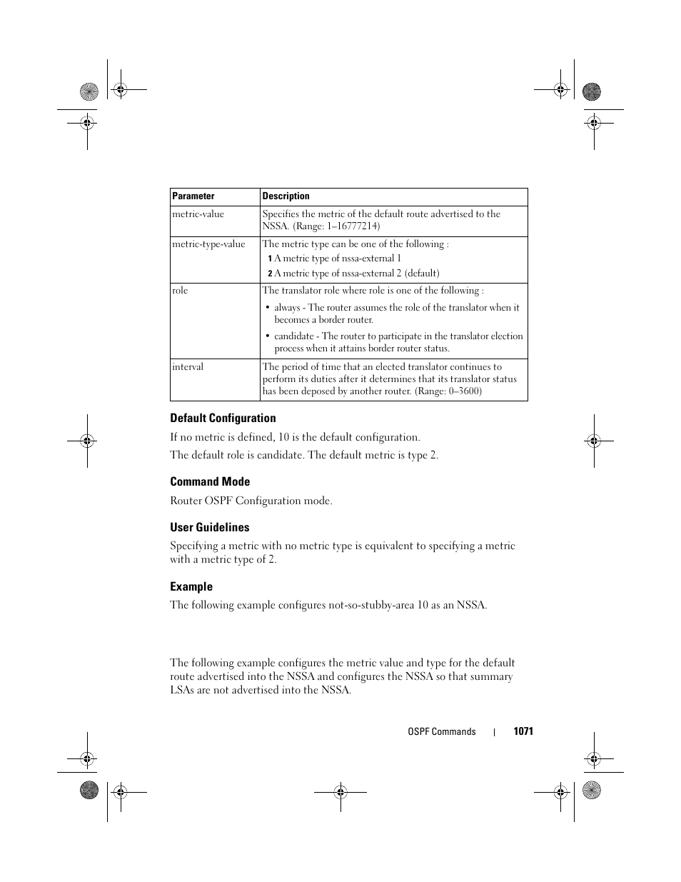 Default configuration, Command mode, User guidelines | Example | Dell POWEREDGE M1000E User Manual | Page 1071 / 1682