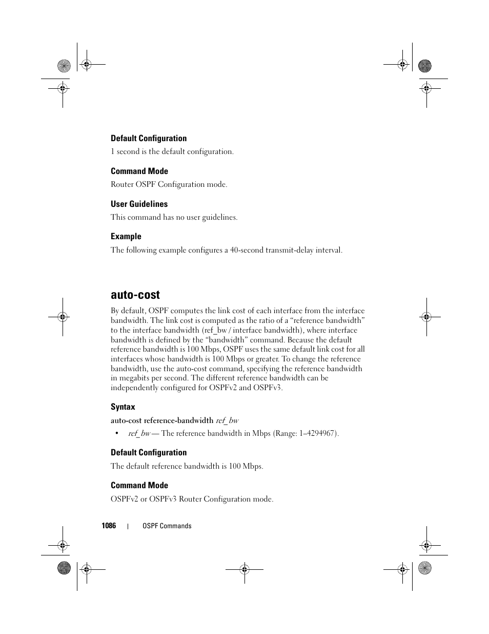 Default configuration, Command mode, User guidelines | Example, Auto-cost, Syntax | Dell POWEREDGE M1000E User Manual | Page 1086 / 1682