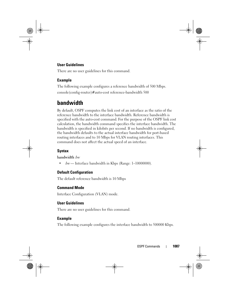 User guidelines, Example, Bandwidth | Syntax, Default configuration, Command mode | Dell POWEREDGE M1000E User Manual | Page 1087 / 1682