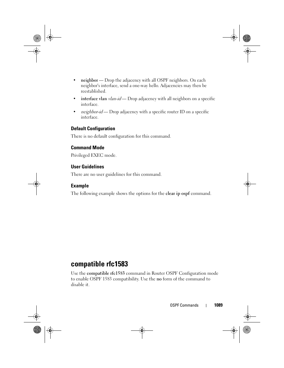 Default configuration, Command mode, User guidelines | Example, Compatible rfc1583 | Dell POWEREDGE M1000E User Manual | Page 1089 / 1682