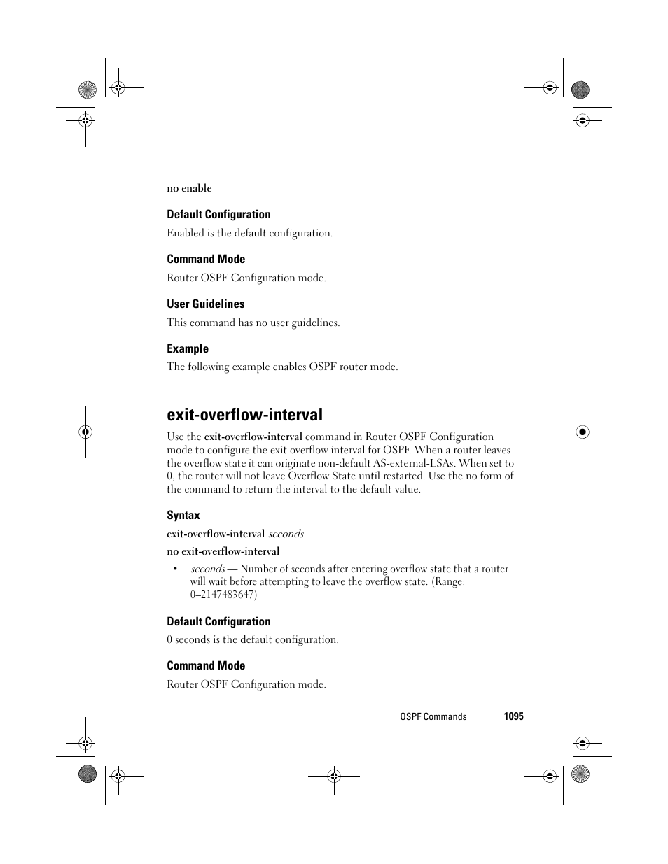 Default configuration, Command mode, User guidelines | Example, Exit-overflow-interval, Syntax, Exit-overflow, Interval | Dell POWEREDGE M1000E User Manual | Page 1095 / 1682