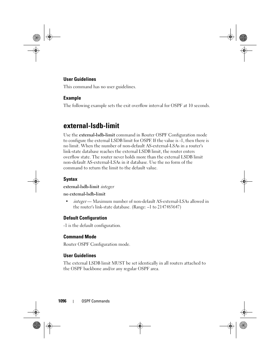 User guidelines, Example, External-lsdb-limit | Syntax, Default configuration, Command mode | Dell POWEREDGE M1000E User Manual | Page 1096 / 1682