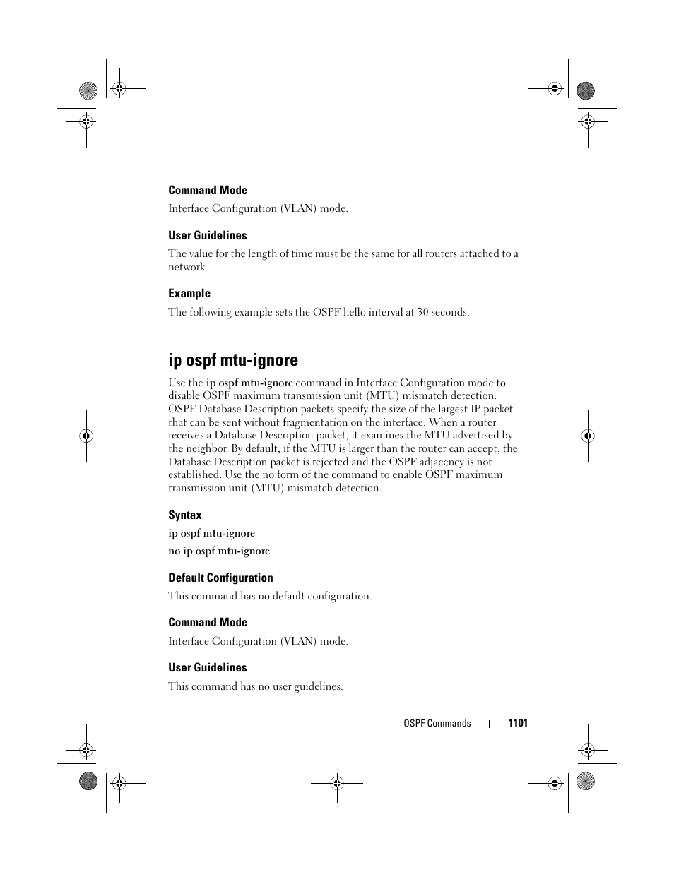 Command mode, User guidelines, Example | Ip ospf mtu-ignore, Syntax, Default configuration | Dell POWEREDGE M1000E User Manual | Page 1101 / 1682