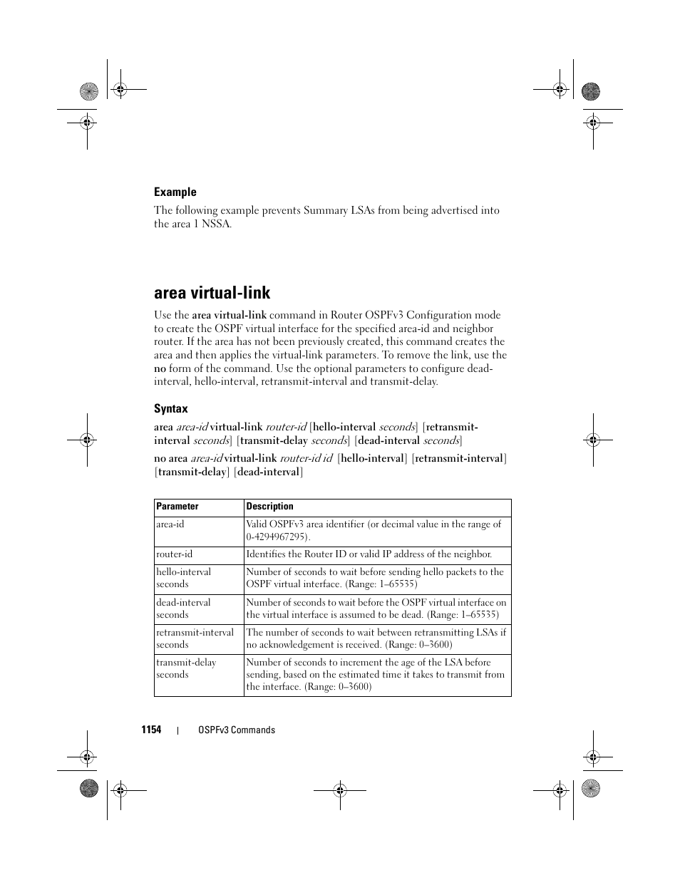 Example, Area virtual-link, Syntax | Dell POWEREDGE M1000E User Manual | Page 1154 / 1682