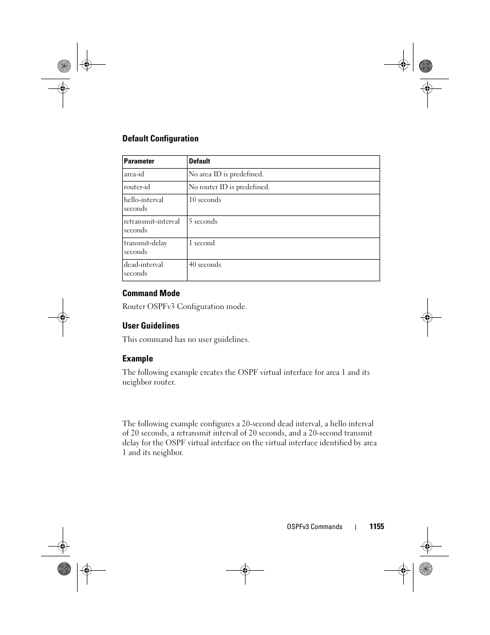 Default configuration, Command mode, User guidelines | Example | Dell POWEREDGE M1000E User Manual | Page 1155 / 1682