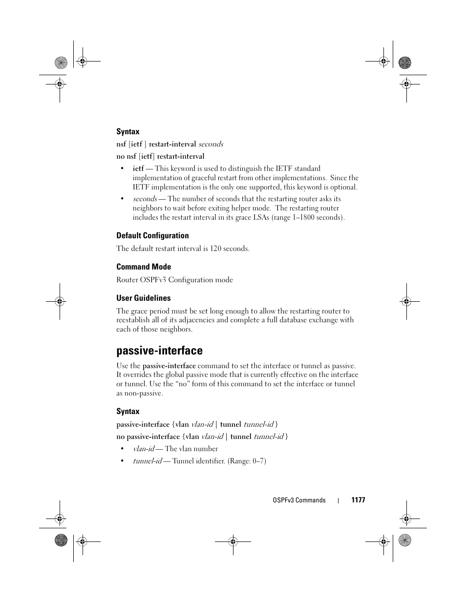 Syntax, Default configuration, Command mode | User guidelines, Passive-interface | Dell POWEREDGE M1000E User Manual | Page 1177 / 1682