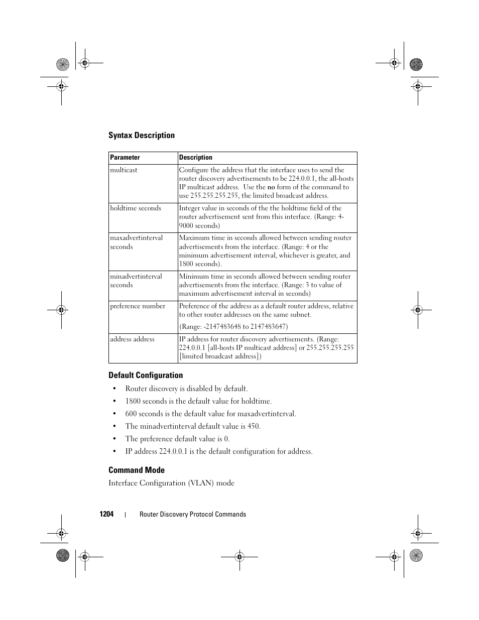 Syntax description, Default configuration, Command mode | Dell POWEREDGE M1000E User Manual | Page 1204 / 1682