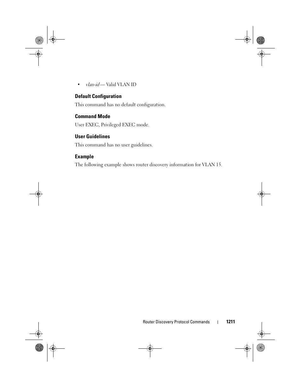 Default configuration, Command mode, User guidelines | Example | Dell POWEREDGE M1000E User Manual | Page 1211 / 1682