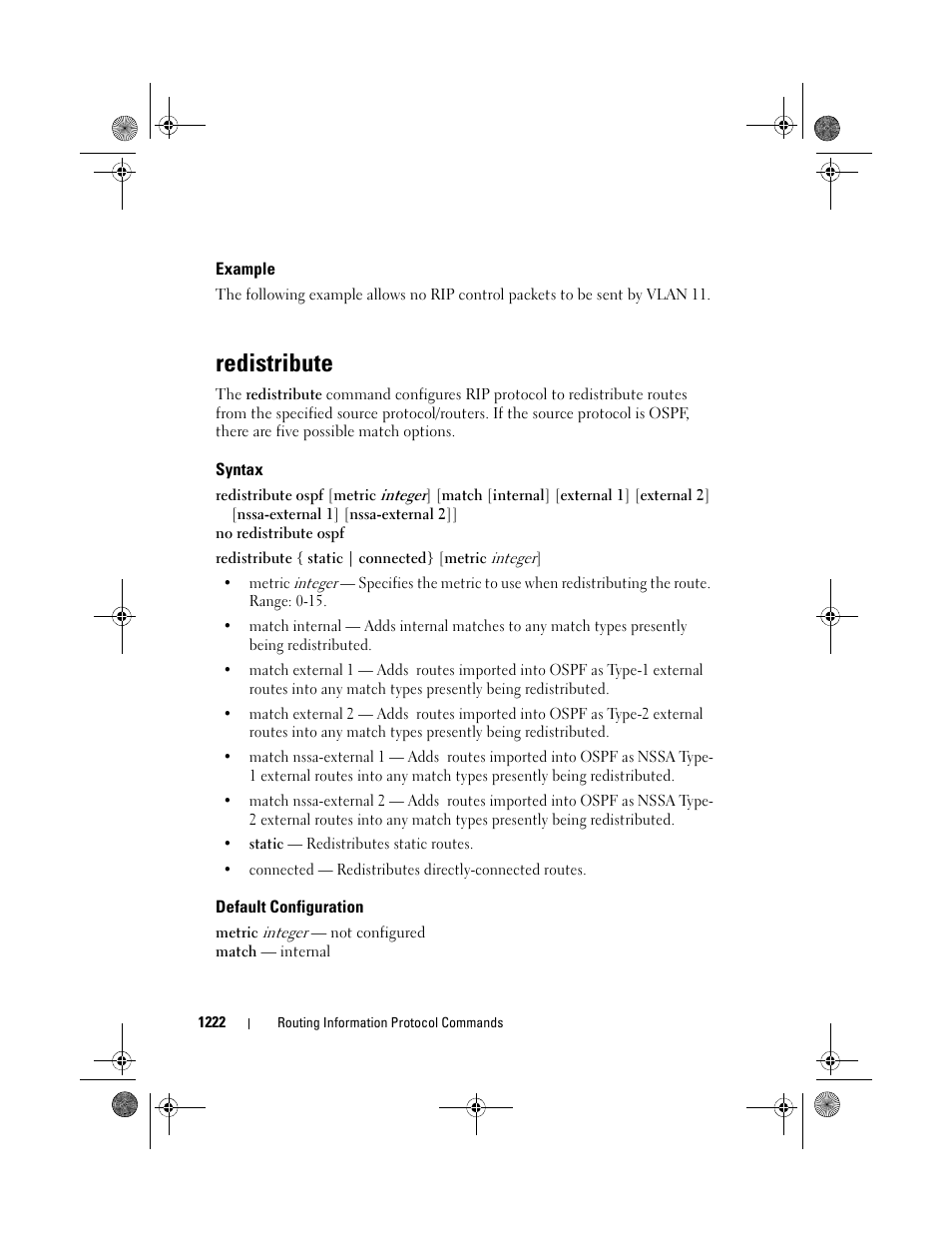 Example, Redistribute, Syntax | Default configuration | Dell POWEREDGE M1000E User Manual | Page 1222 / 1682