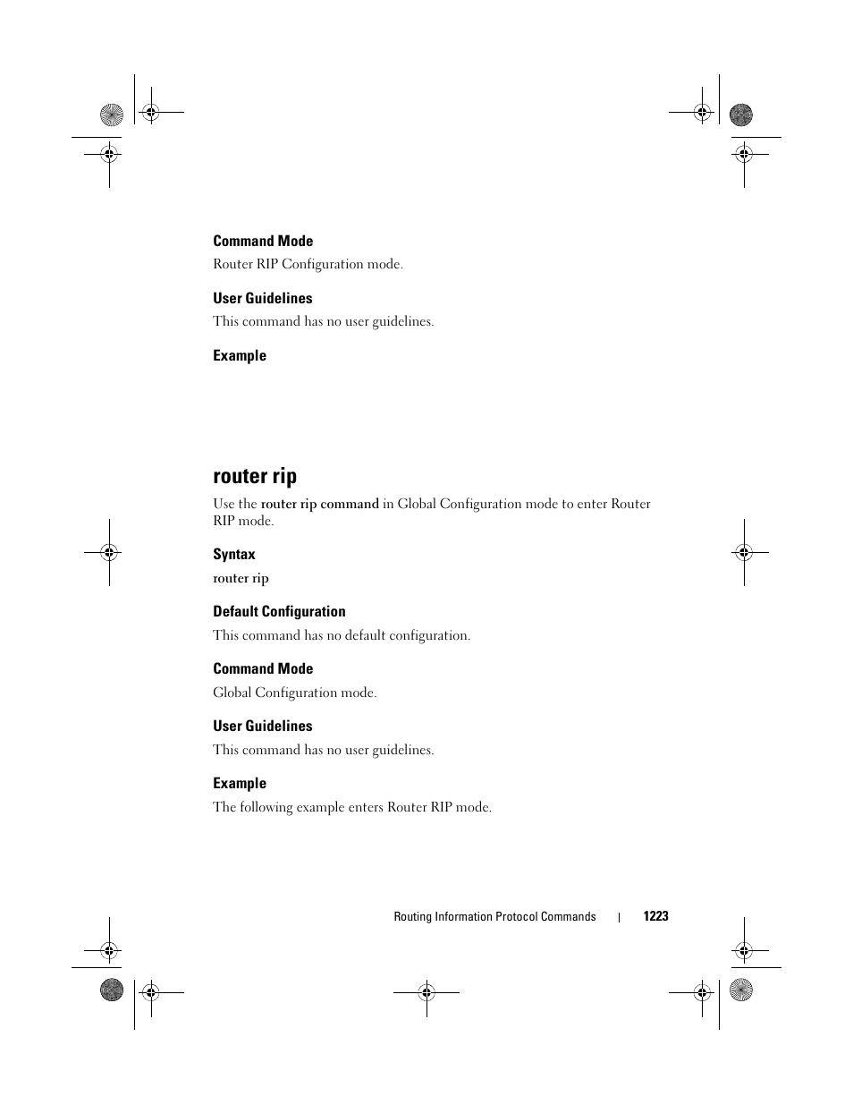 Command mode, User guidelines, Example | Router rip, Syntax, Default configuration | Dell POWEREDGE M1000E User Manual | Page 1223 / 1682