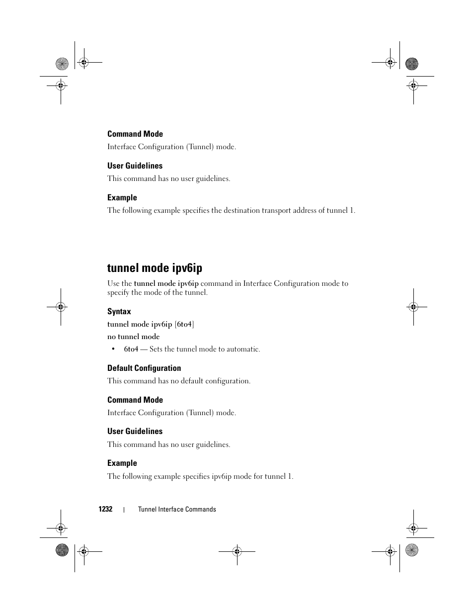 Command mode, User guidelines, Example | Tunnel mode ipv6ip, Syntax, Default configuration | Dell POWEREDGE M1000E User Manual | Page 1232 / 1682