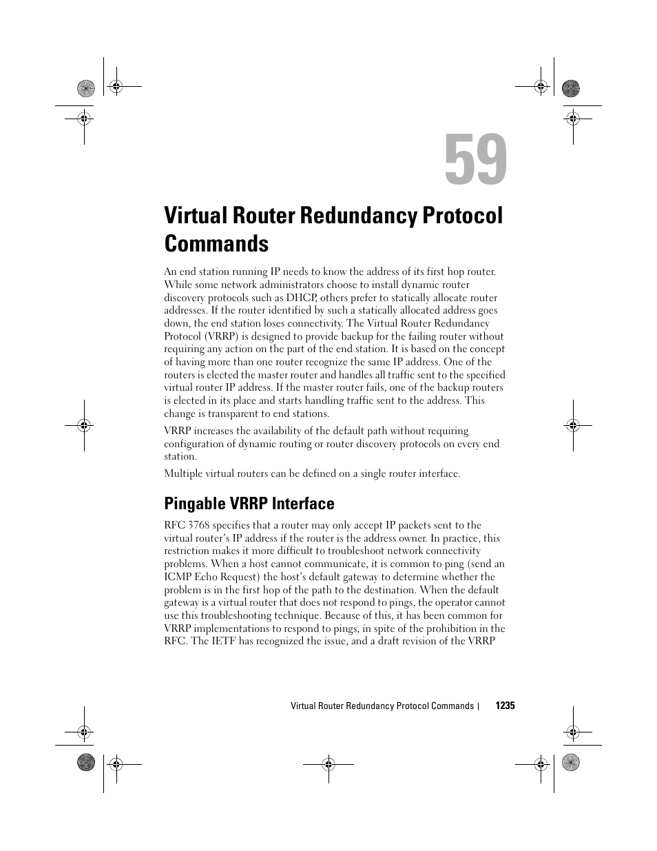 Virtual router redundancy protocol commands, Pingable vrrp interface, Virtual router redundancy protocol | Commands | Dell POWEREDGE M1000E User Manual | Page 1235 / 1682