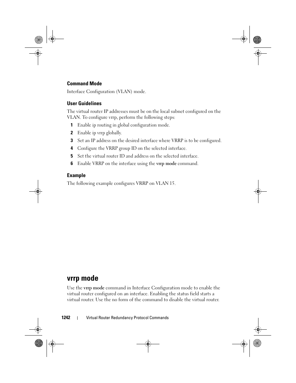 Command mode, User guidelines, Example | Vrrp mode | Dell POWEREDGE M1000E User Manual | Page 1242 / 1682