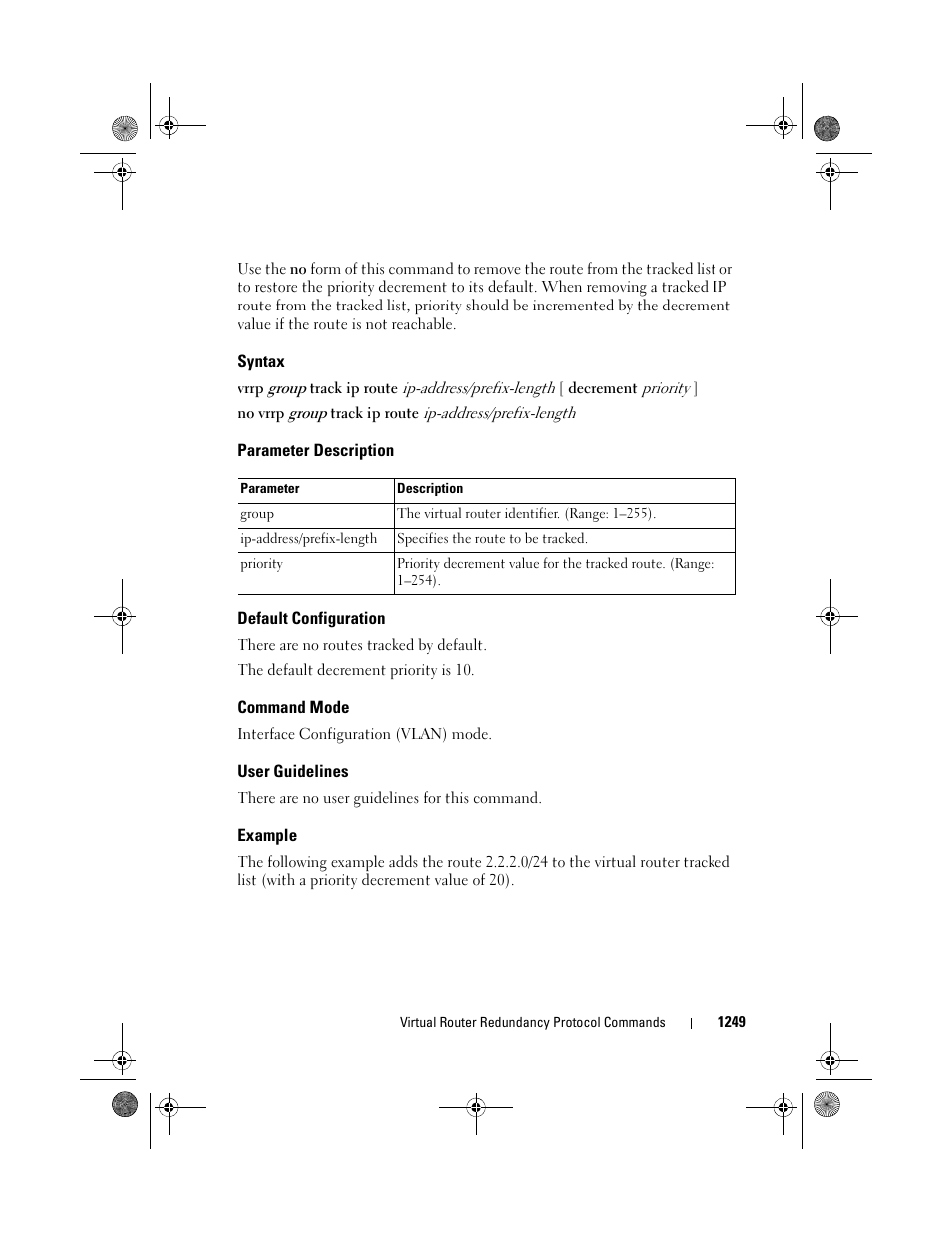 Syntax, Parameter description, Default configuration | Command mode, User guidelines, Example | Dell POWEREDGE M1000E User Manual | Page 1249 / 1682