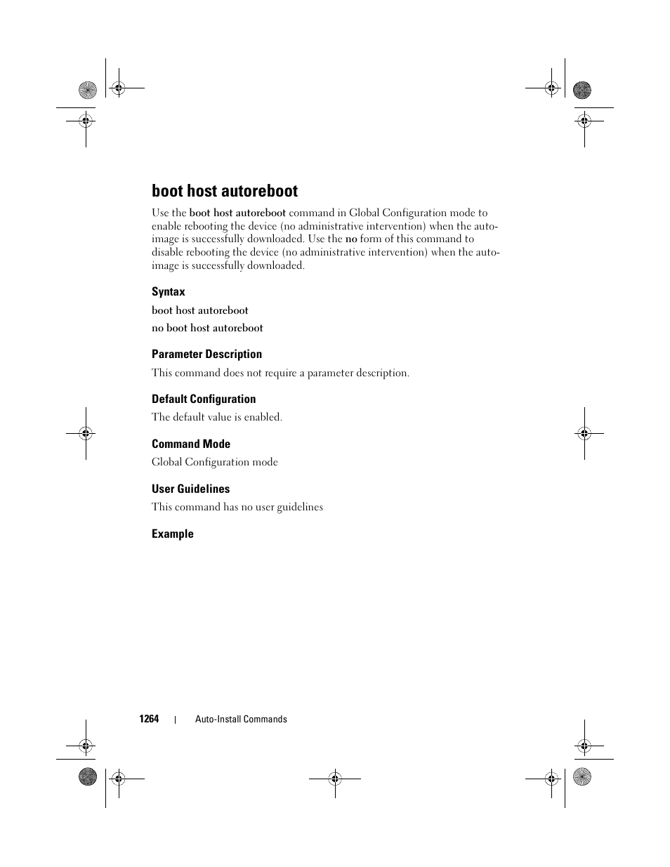 Boot host autoreboot, Syntax, Parameter description | Default configuration, Command mode, User guidelines, Example | Dell POWEREDGE M1000E User Manual | Page 1266 / 1682