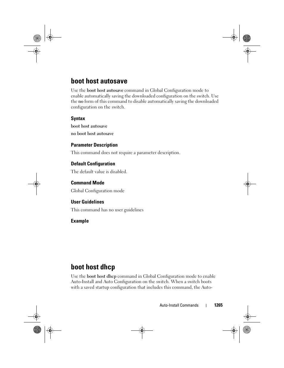 Boot host autosave, Syntax, Parameter description | Default configuration, Command mode, User guidelines, Example, Boot host dhcp | Dell POWEREDGE M1000E User Manual | Page 1267 / 1682