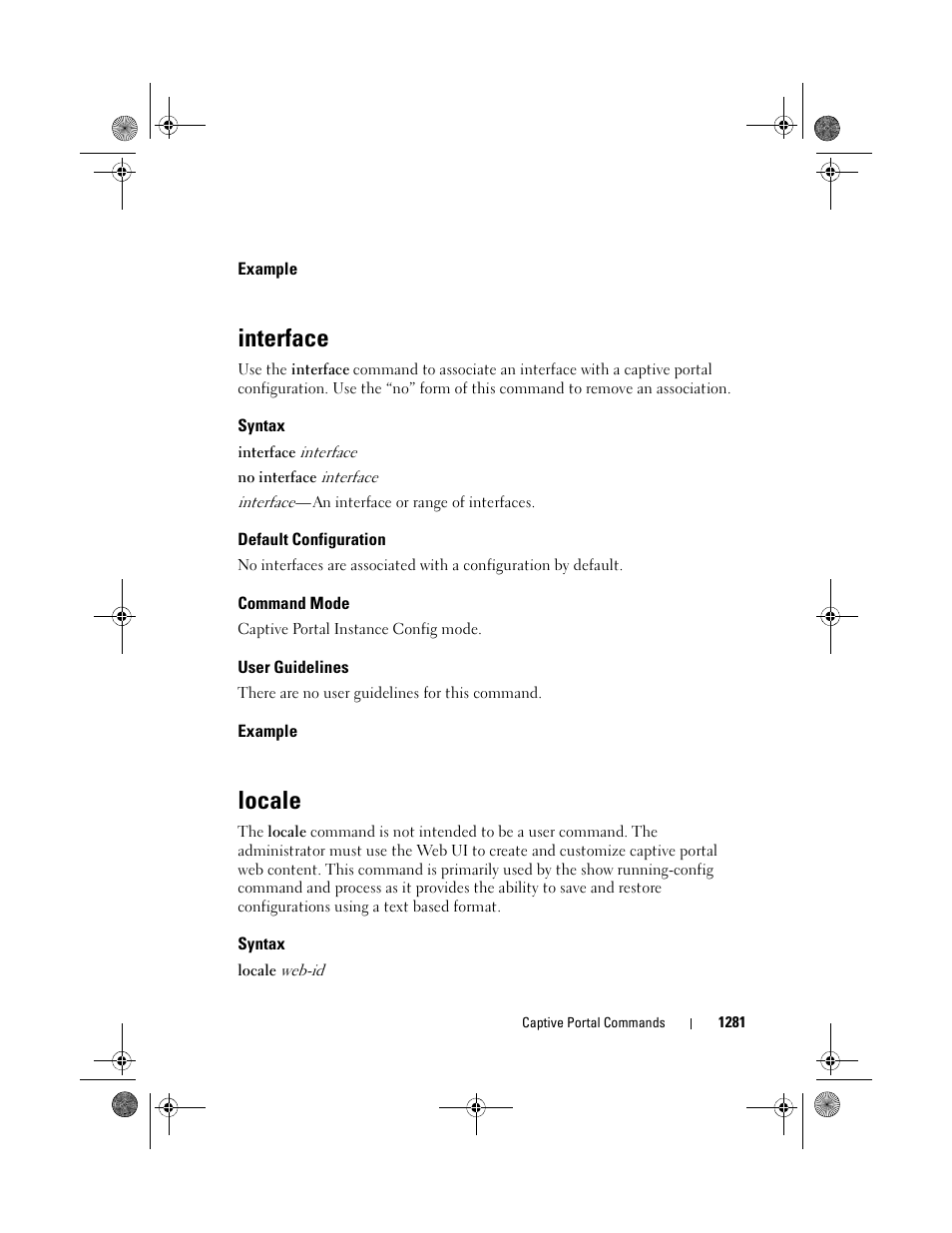 Example, Interface, Syntax | Default configuration, Command mode, User guidelines, Locale | Dell POWEREDGE M1000E User Manual | Page 1283 / 1682