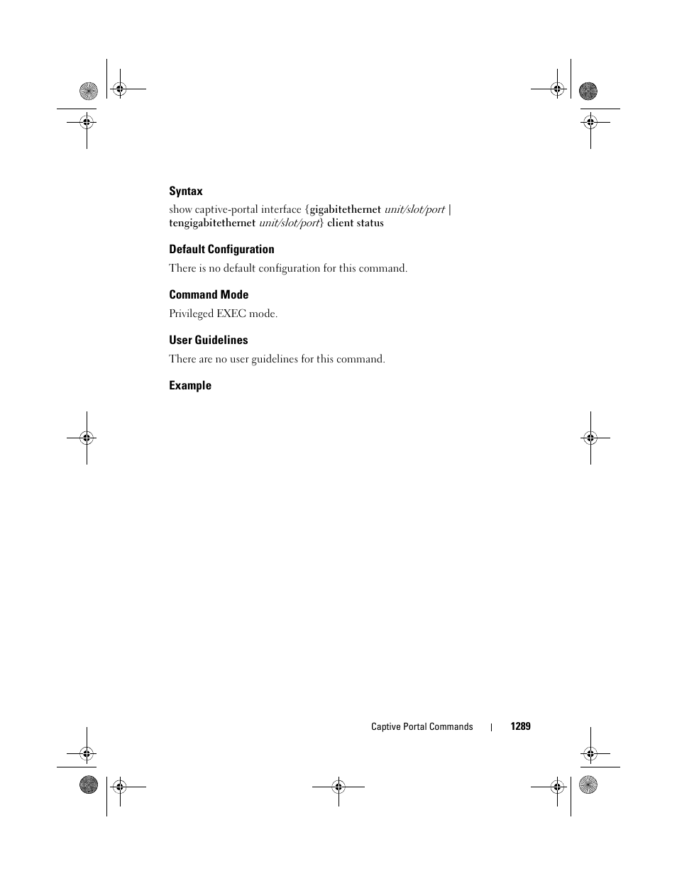 Syntax, Default configuration, Command mode | User guidelines, Example | Dell POWEREDGE M1000E User Manual | Page 1291 / 1682