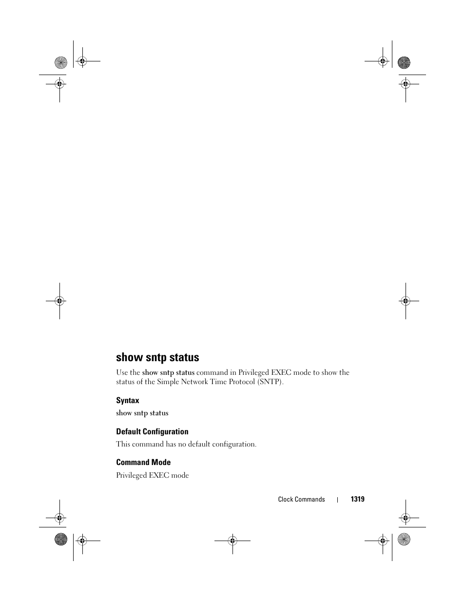 Show sntp status, Syntax, Default configuration | Command mode | Dell POWEREDGE M1000E User Manual | Page 1321 / 1682