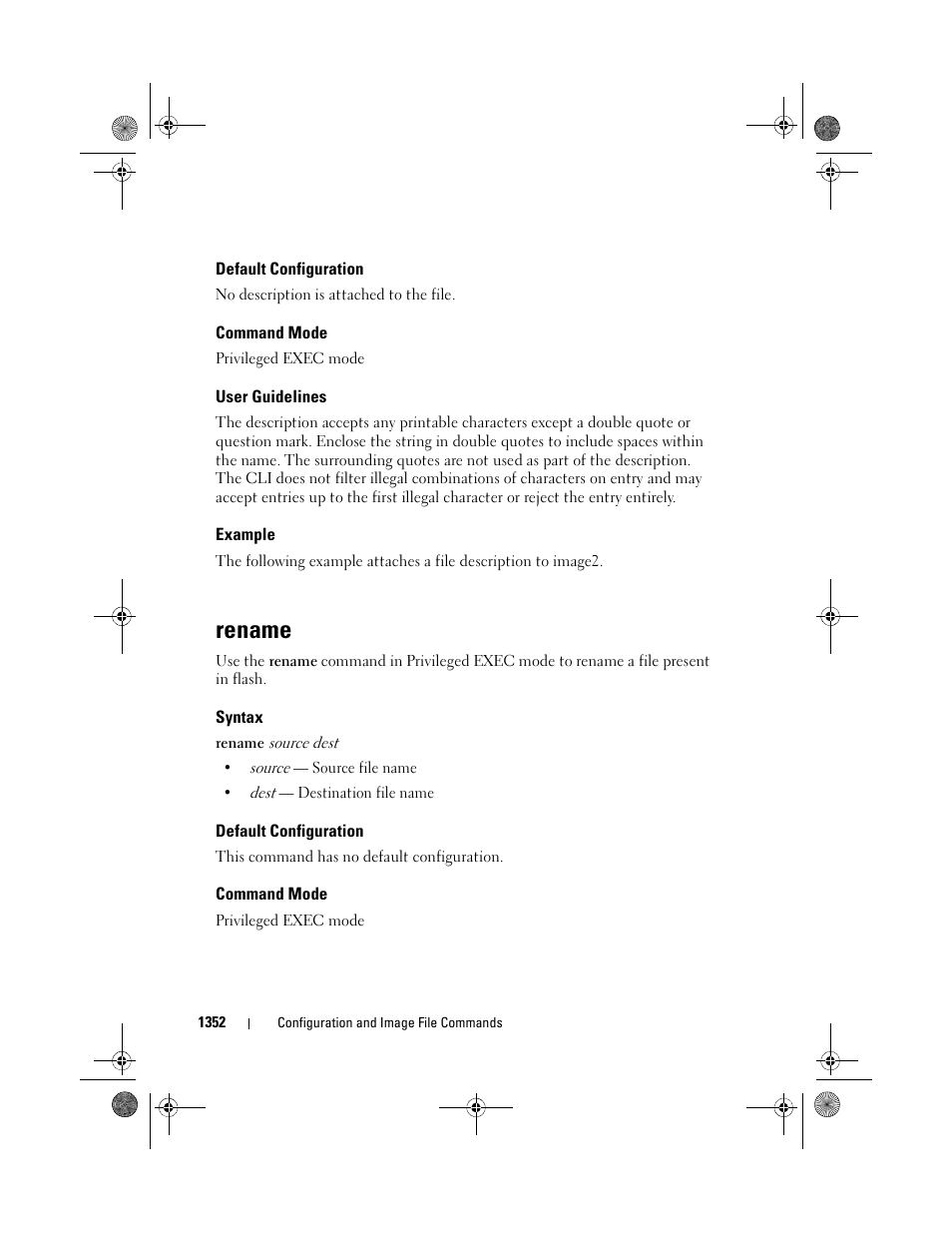 Default configuration, Command mode, User guidelines | Example, Rename, Syntax | Dell POWEREDGE M1000E User Manual | Page 1354 / 1682