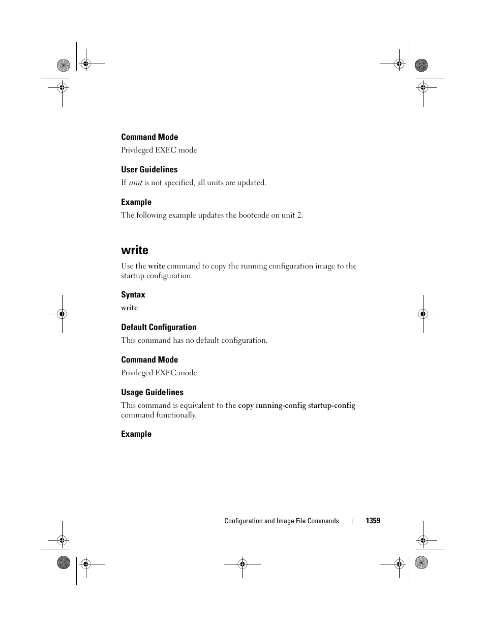 Command mode, User guidelines, Example | Write, Syntax, Default configuration, Usage guidelines | Dell POWEREDGE M1000E User Manual | Page 1361 / 1682