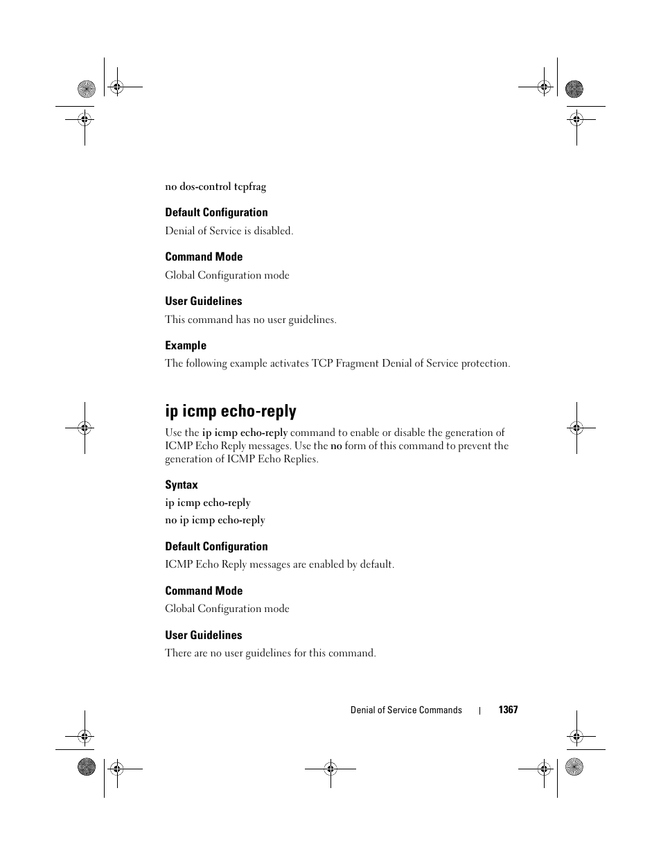 Default configuration, Command mode, User guidelines | Example, Ip icmp echo-reply, Syntax | Dell POWEREDGE M1000E User Manual | Page 1371 / 1682