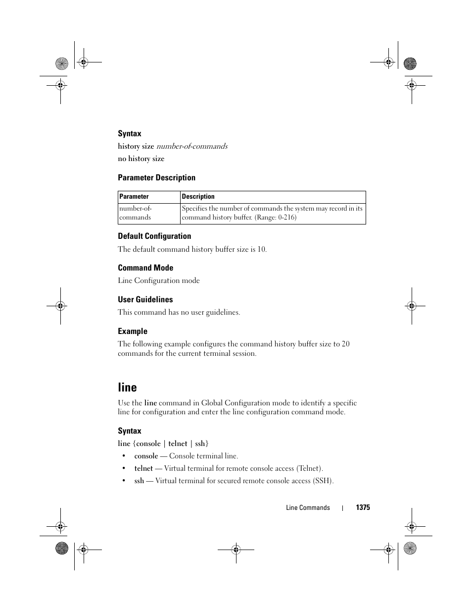 Syntax, Parameter description, Default configuration | Command mode, User guidelines, Example, Line | Dell POWEREDGE M1000E User Manual | Page 1379 / 1682