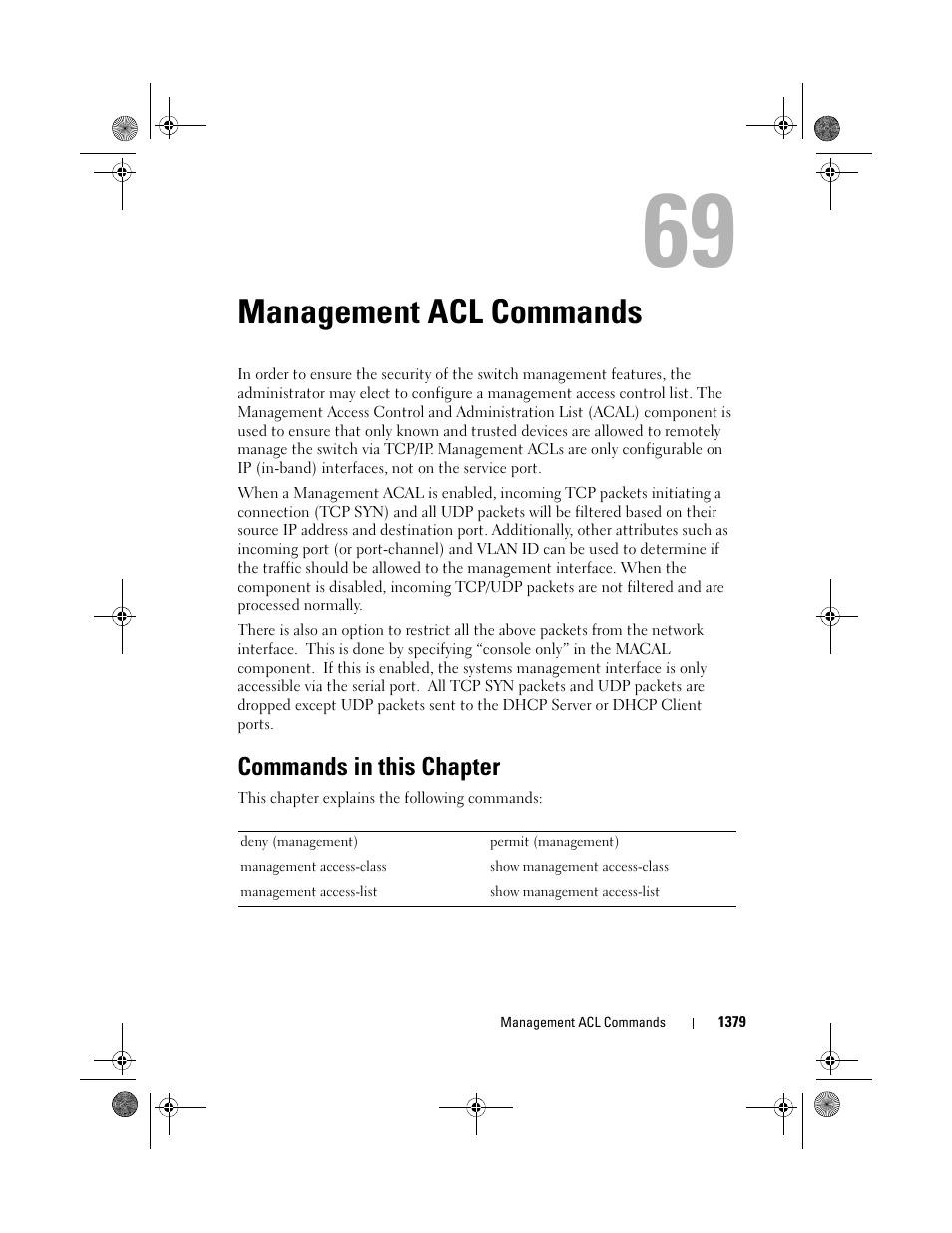 Management acl commands, Commands in this chapter, Management acl | Commands | Dell POWEREDGE M1000E User Manual | Page 1383 / 1682