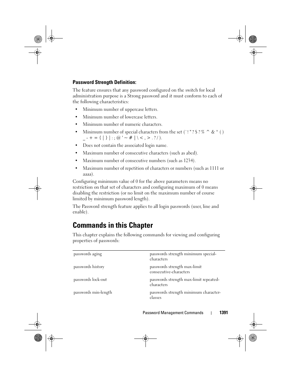 Password strength definition, Commands in this chapter | Dell POWEREDGE M1000E User Manual | Page 1395 / 1682