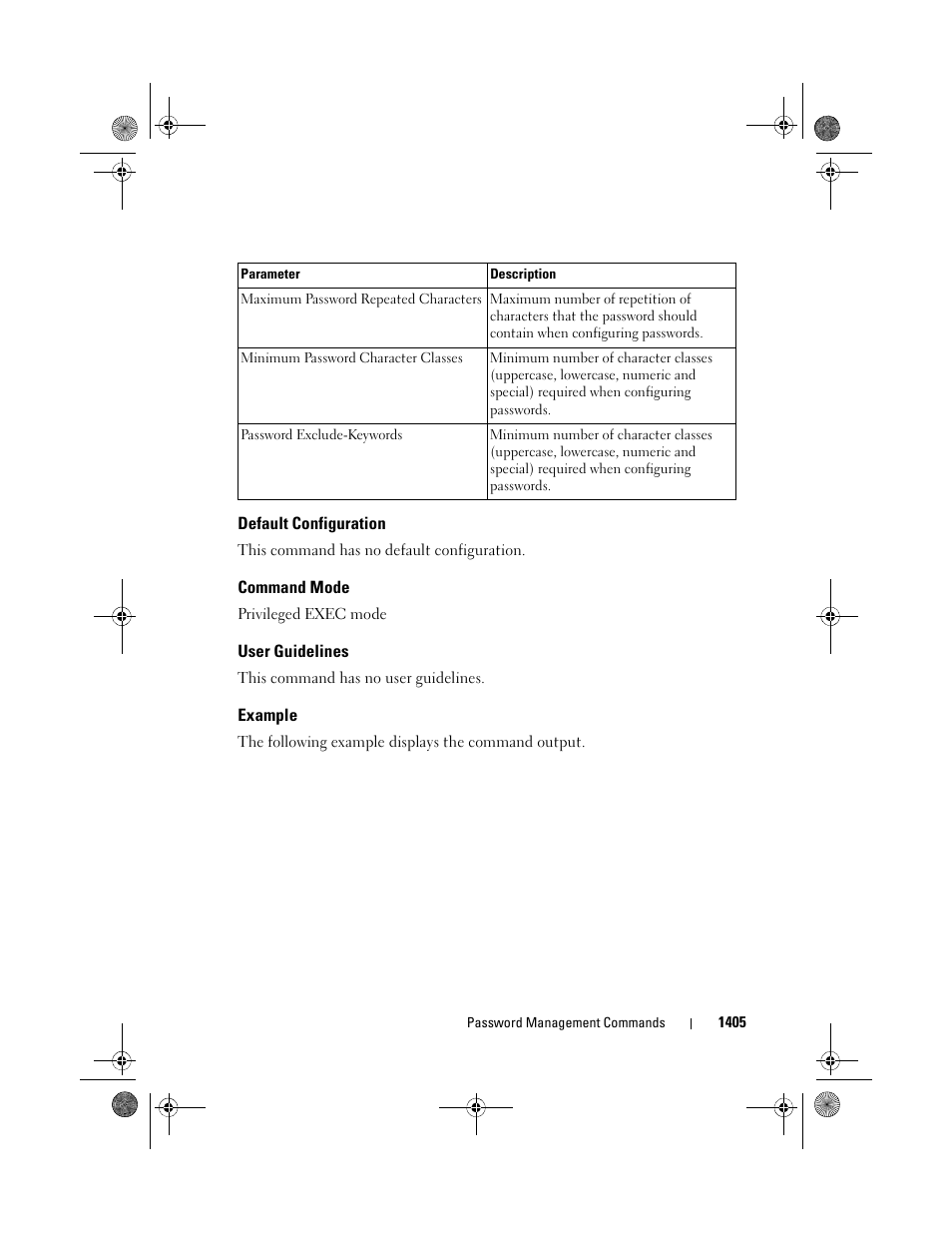 Default configuration, Command mode, User guidelines | Example | Dell POWEREDGE M1000E User Manual | Page 1409 / 1682