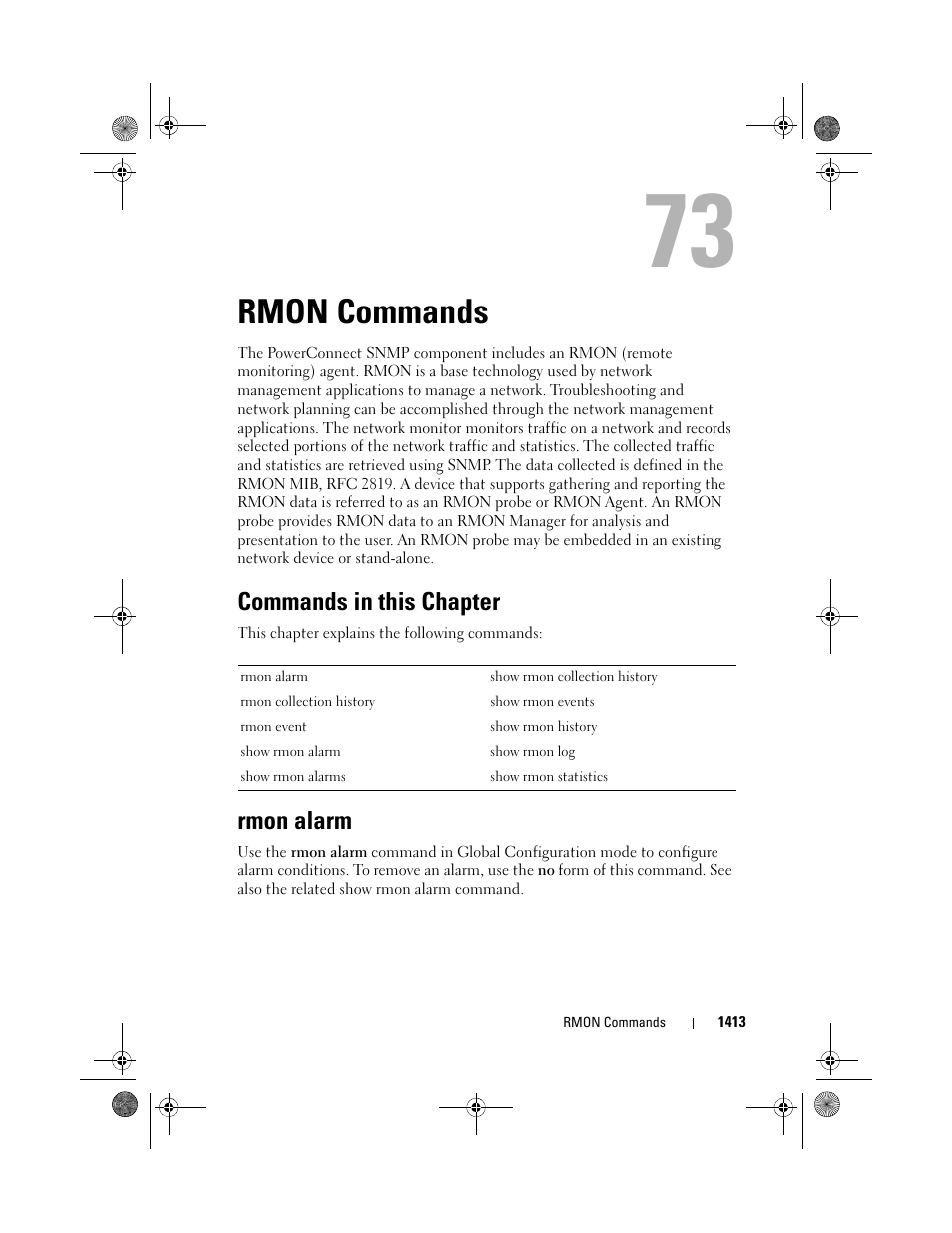 Rmon commands, Commands in this chapter, Rmon alarm | Rmon, Commands | Dell POWEREDGE M1000E User Manual | Page 1417 / 1682