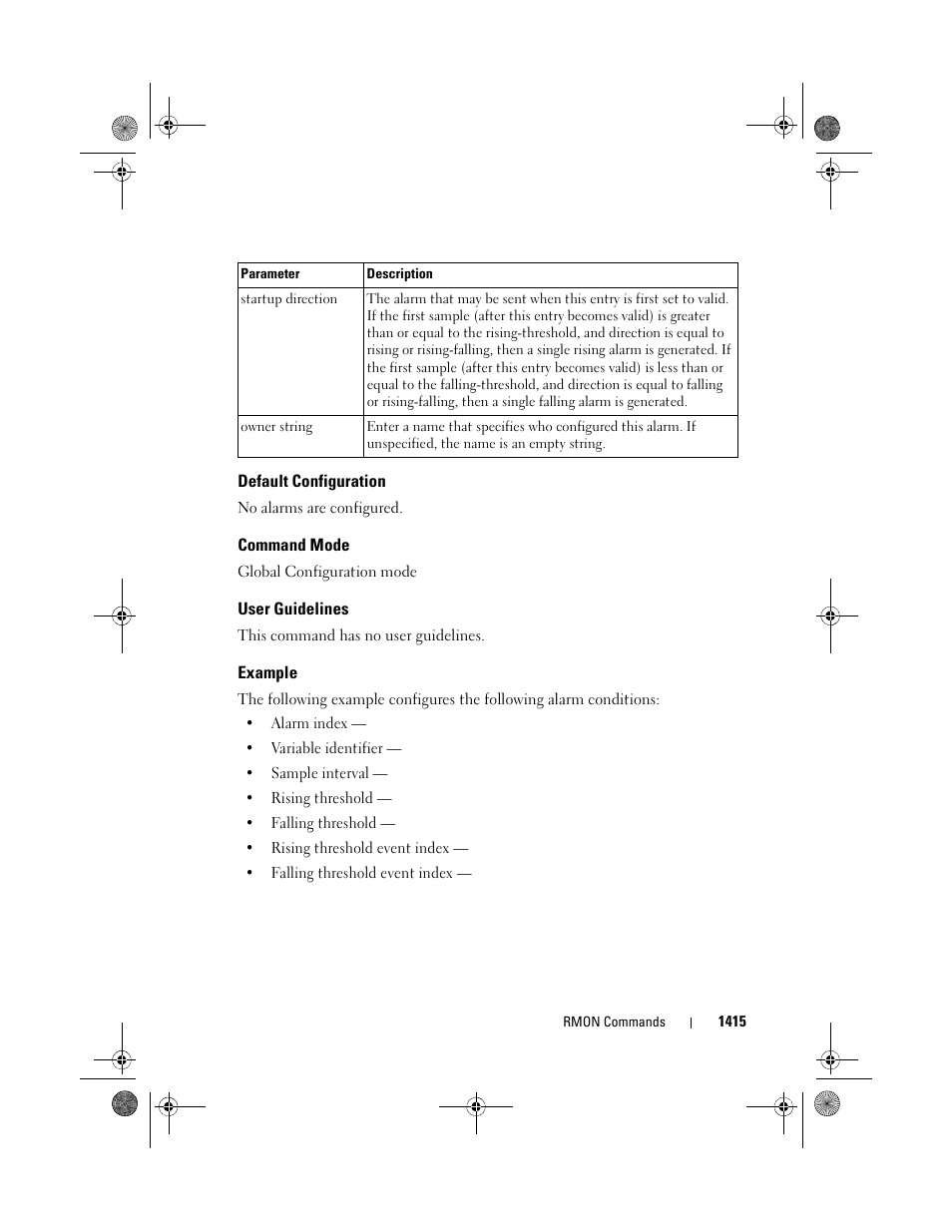 Default configuration, Command mode, User guidelines | Example | Dell POWEREDGE M1000E User Manual | Page 1419 / 1682