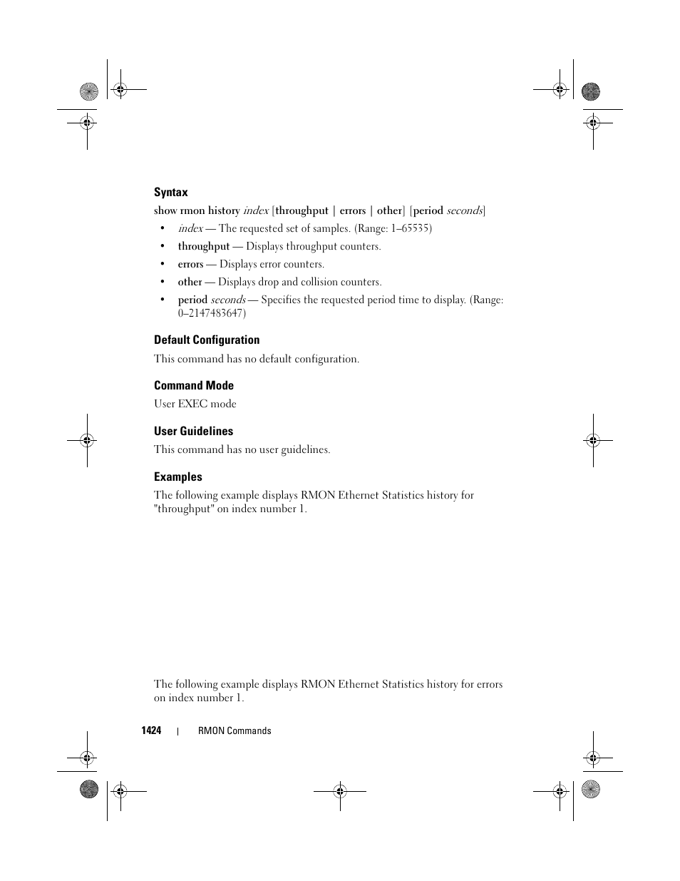 Syntax, Default configuration, Command mode | User guidelines, Examples | Dell POWEREDGE M1000E User Manual | Page 1428 / 1682