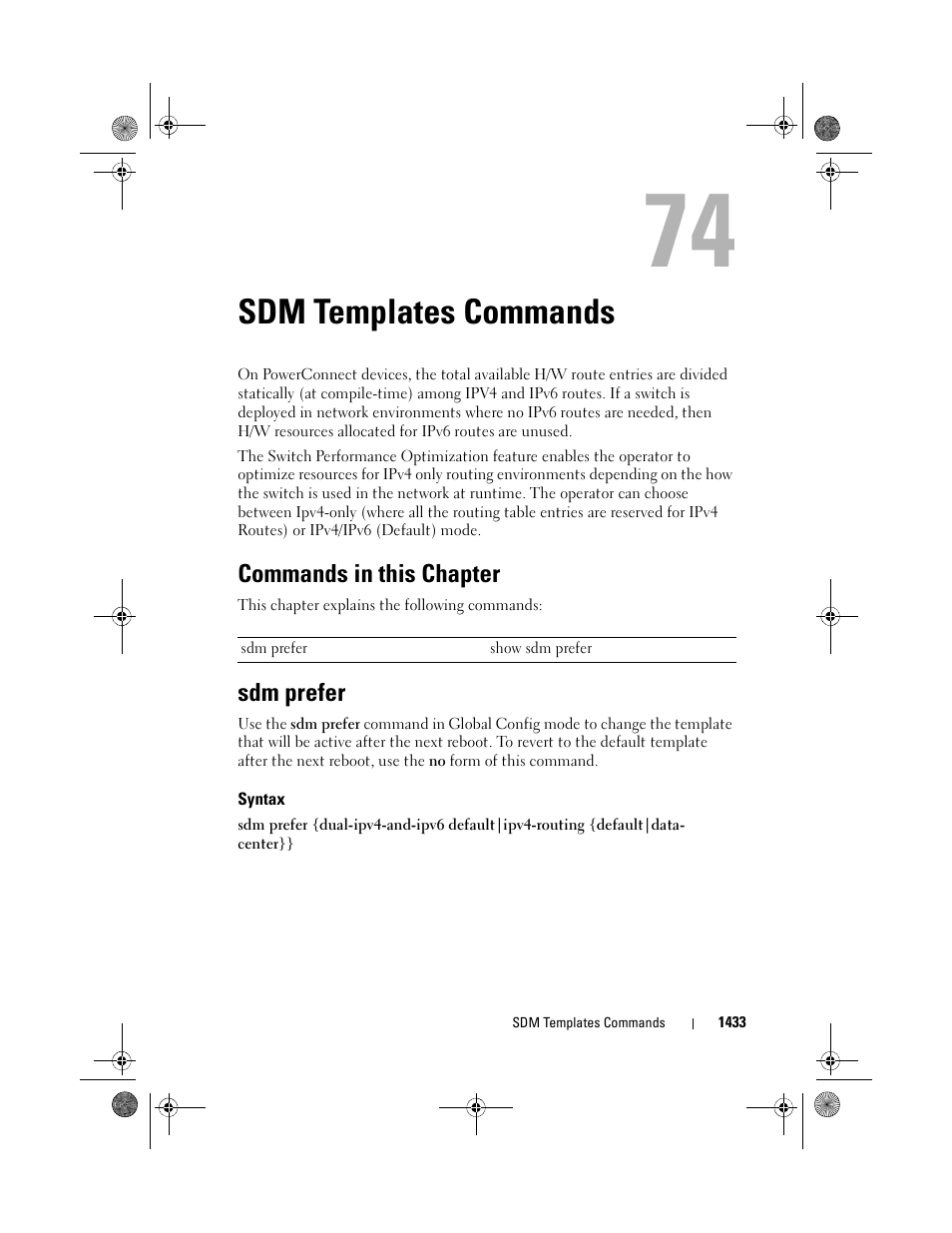 Sdm templates commands, Commands in this chapter, Sdm prefer | Syntax, Sdm templates, Commands | Dell POWEREDGE M1000E User Manual | Page 1437 / 1682