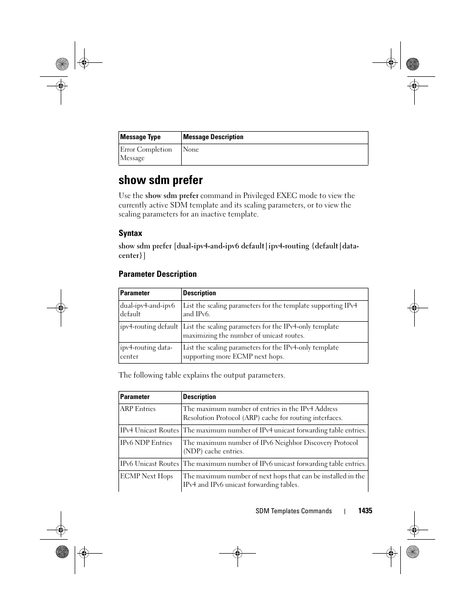 Show sdm prefer, Syntax, Parameter description | Dell POWEREDGE M1000E User Manual | Page 1439 / 1682