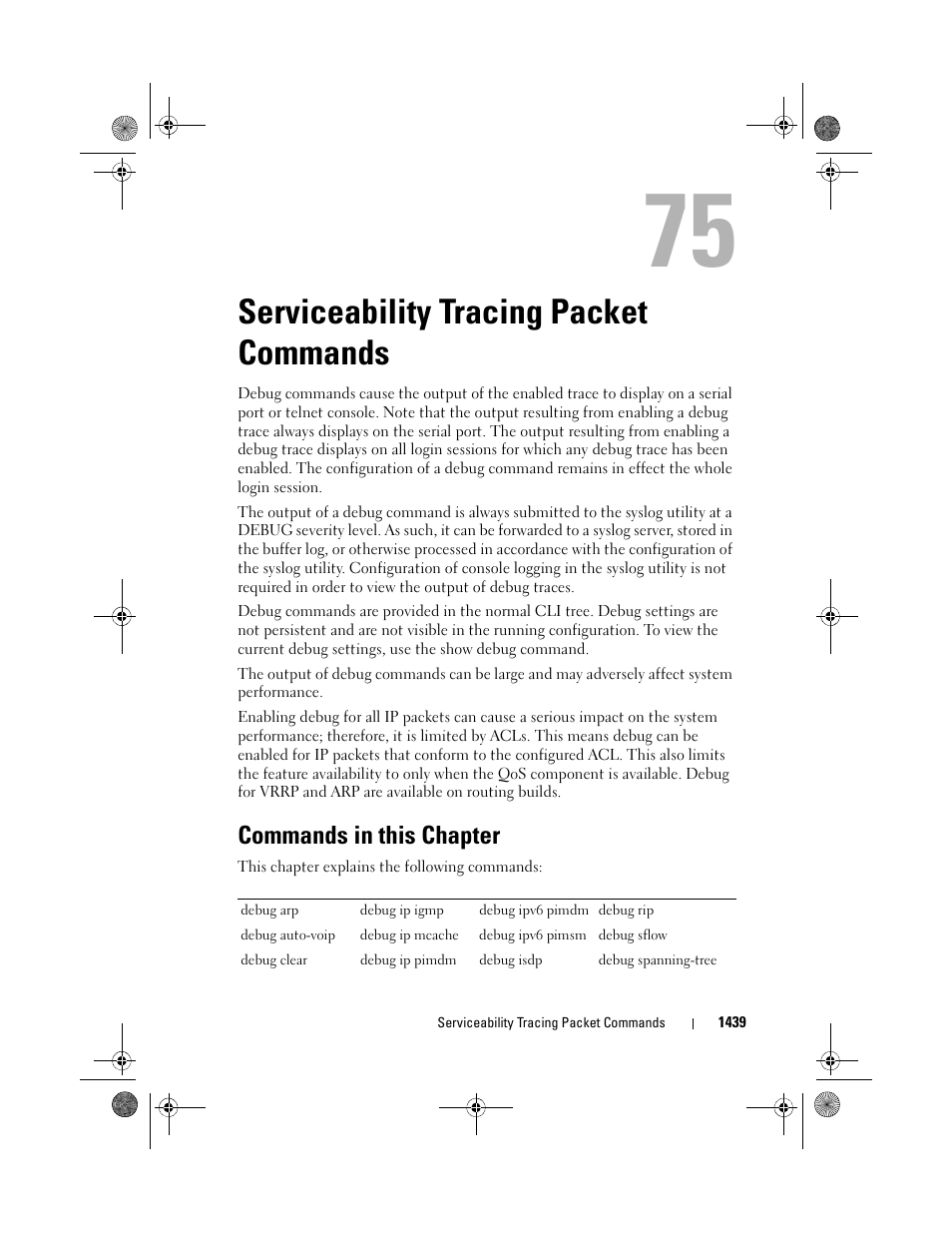 Serviceability tracing packet commands, Commands in this chapter, Serviceability tracing packet | Commands, Serviceability, Tracing packet | Dell POWEREDGE M1000E User Manual | Page 1443 / 1682