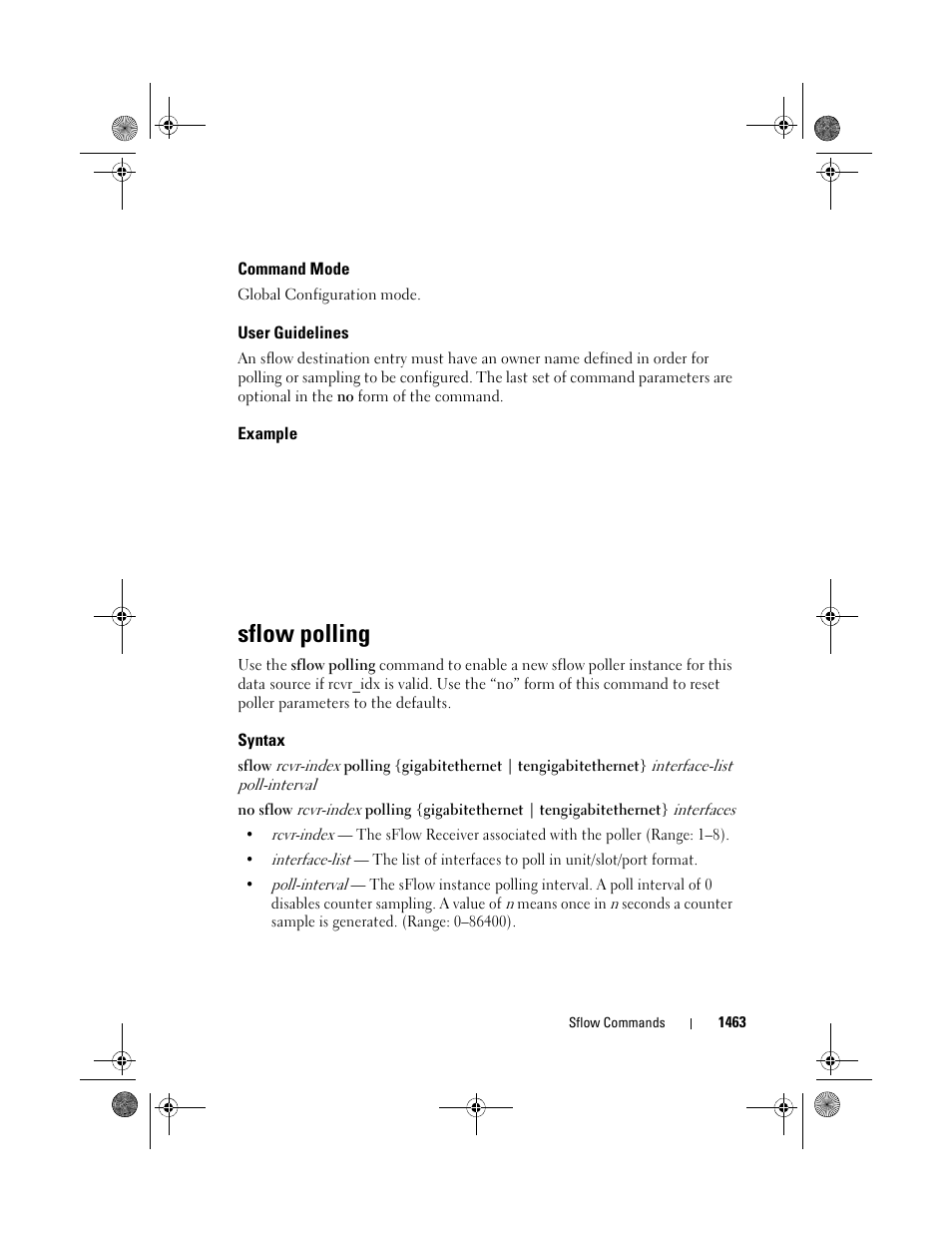 Command mode, User guidelines, Example | Sflow polling, Syntax | Dell POWEREDGE M1000E User Manual | Page 1467 / 1682