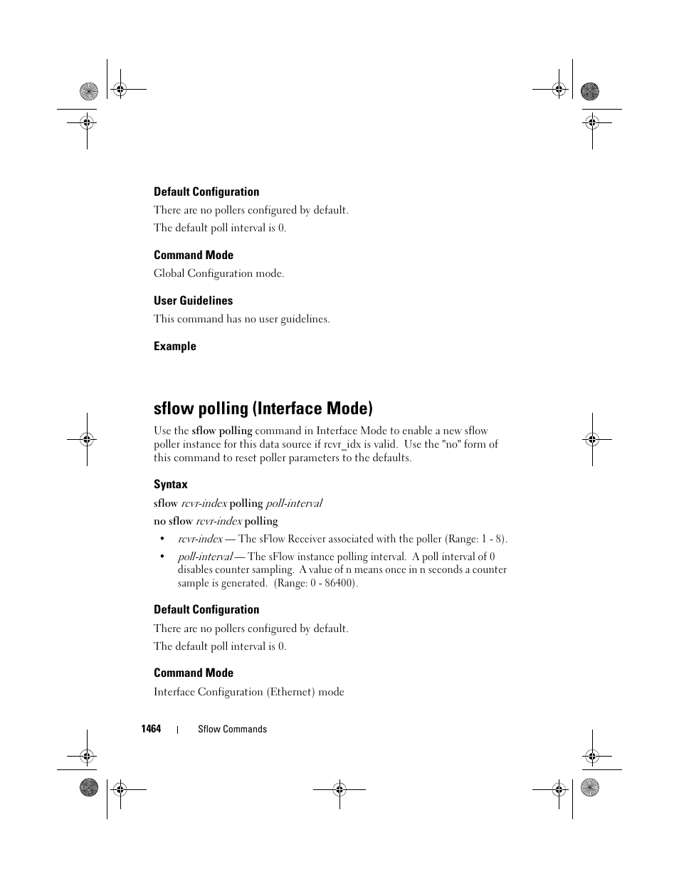 Default configuration, Command mode, User guidelines | Example, Sflow polling (interface mode), Syntax | Dell POWEREDGE M1000E User Manual | Page 1468 / 1682