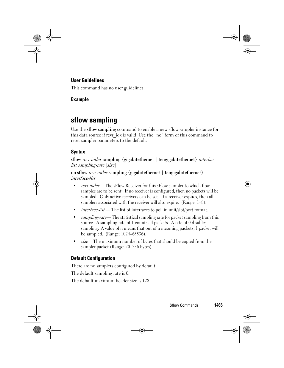 User guidelines, Example, Sflow sampling | Syntax, Default configuration | Dell POWEREDGE M1000E User Manual | Page 1469 / 1682