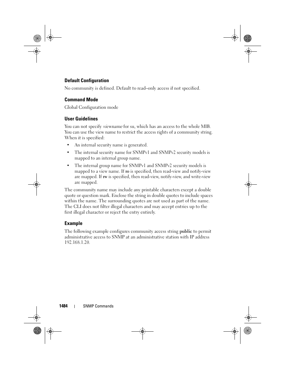 Default configuration, Command mode, User guidelines | Example | Dell POWEREDGE M1000E User Manual | Page 1488 / 1682