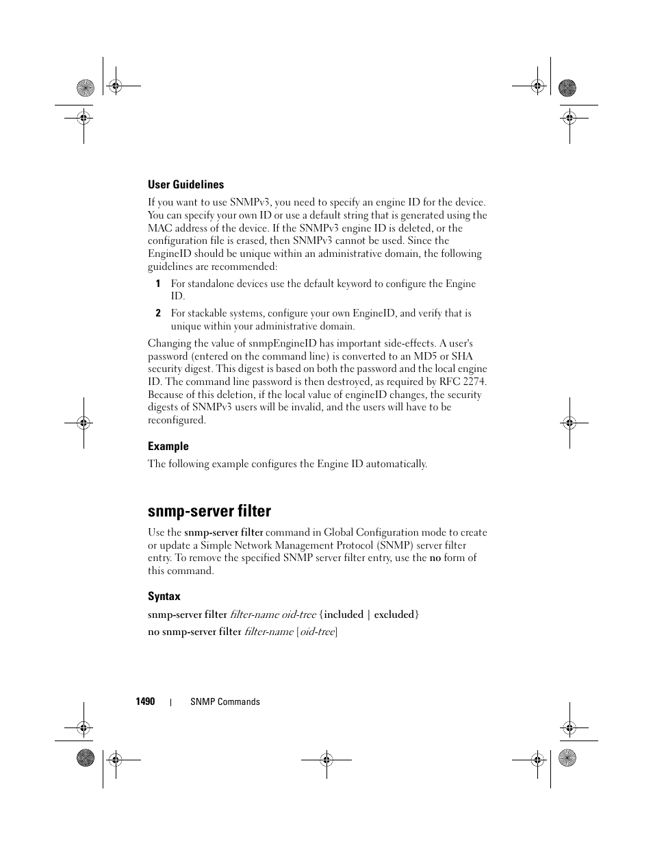 User guidelines, Example, Snmp-server filter | Syntax | Dell POWEREDGE M1000E User Manual | Page 1494 / 1682