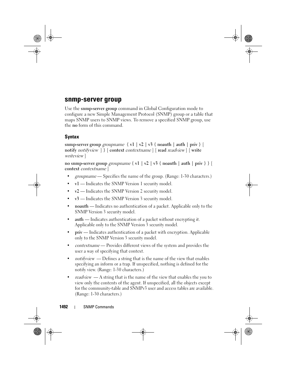 Snmp-server group, Syntax | Dell POWEREDGE M1000E User Manual | Page 1496 / 1682