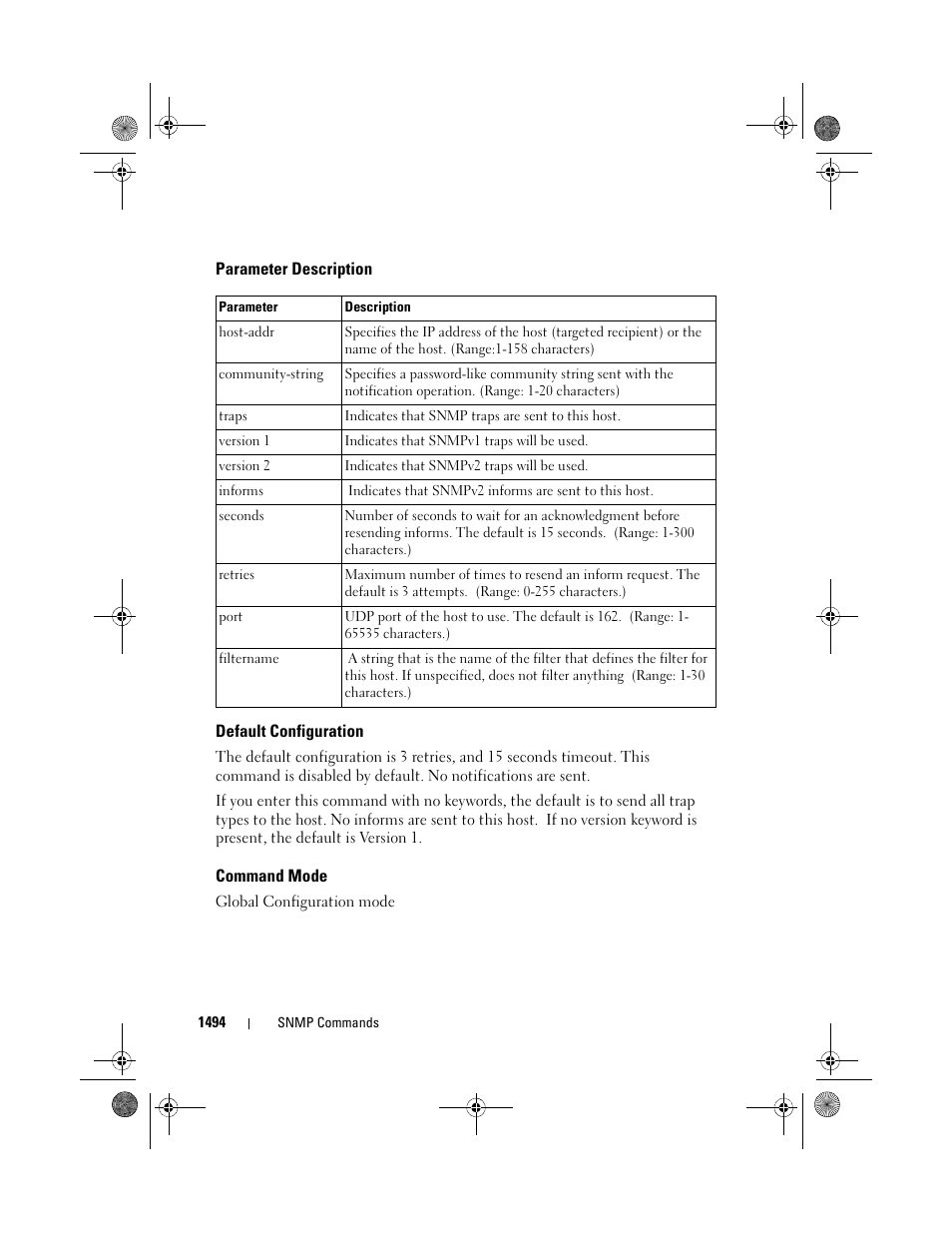Parameter description, Default configuration, Command mode | Dell POWEREDGE M1000E User Manual | Page 1498 / 1682