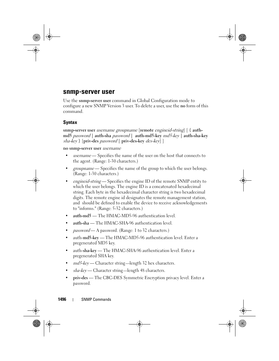 Snmp-server user, Syntax | Dell POWEREDGE M1000E User Manual | Page 1500 / 1682